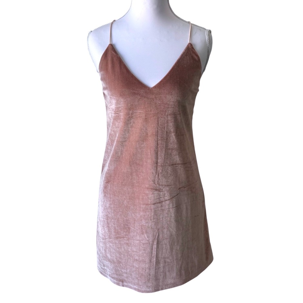 Mini Dress Velvet Mauve Pink V-Neck Spaghetti Strap Tobi Small